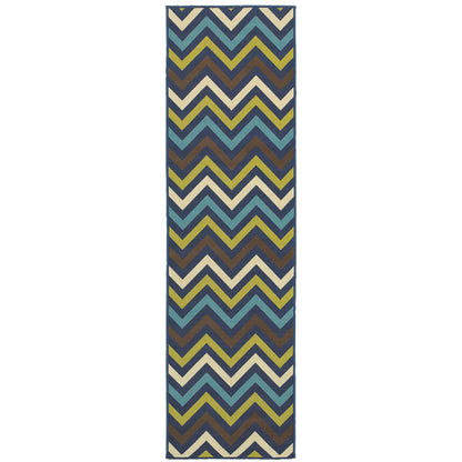 Riviera Blue Green Transitional Geometric Indoor/Outdoor Rug