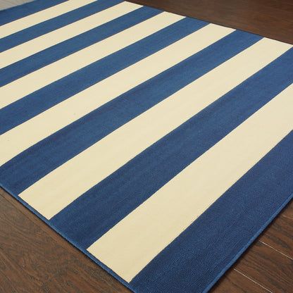 Riviera Blue Ivory Nautical & Coastal Geometric Indoor/Outdoor Rug