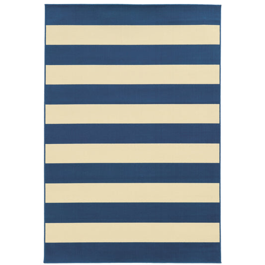 Riviera Blue Ivory Nautical & Coastal Geometric Indoor/Outdoor Rug