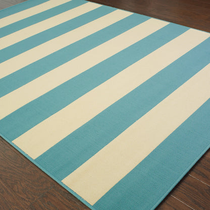 Riviera Blue Ivory Nautical & Coastal Geometric Indoor/Outdoor Rug