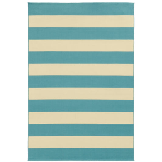 Riviera Blue Ivory Nautical & Coastal Geometric Indoor/Outdoor Rug