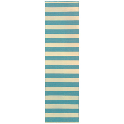 Riviera Blue Ivory Nautical & Coastal Geometric Indoor/Outdoor Rug