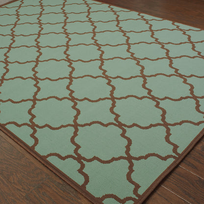 Riviera Blue Brown Moroccan Geometric Indoor/Outdoor Rug