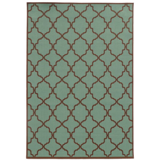 Riviera Blue Brown Moroccan Geometric Indoor/Outdoor Rug