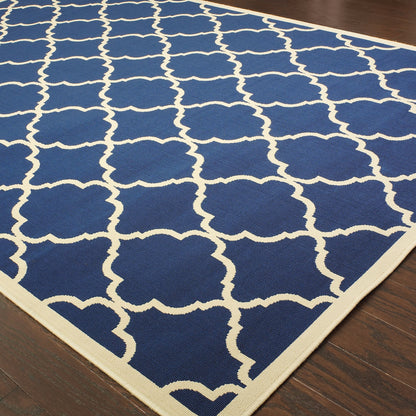 Riviera Blue Ivory Moroccan Geometric Indoor/Outdoor Rug