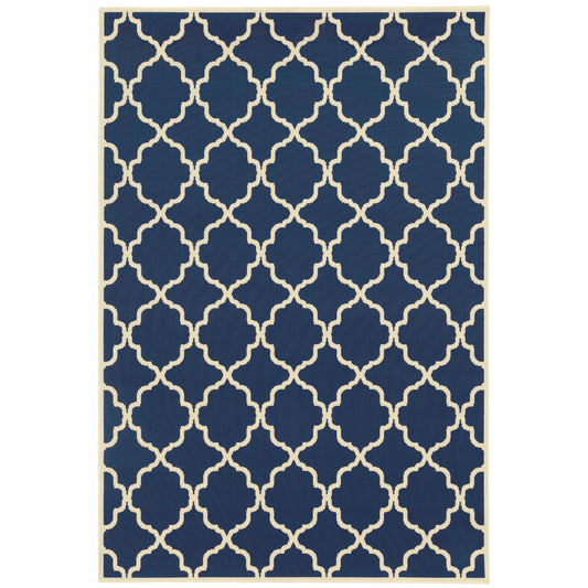 Riviera Blue Ivory Moroccan Geometric Indoor/Outdoor Rug