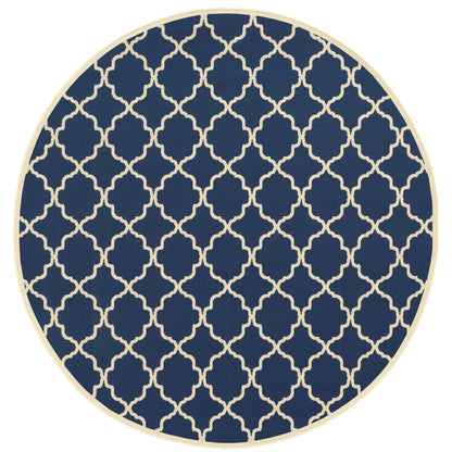 Riviera Blue Ivory Moroccan Geometric Indoor/Outdoor Rug