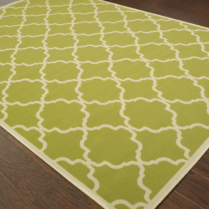 Riviera Green Ivory Moroccan Geometric Indoor/Outdoor Rug