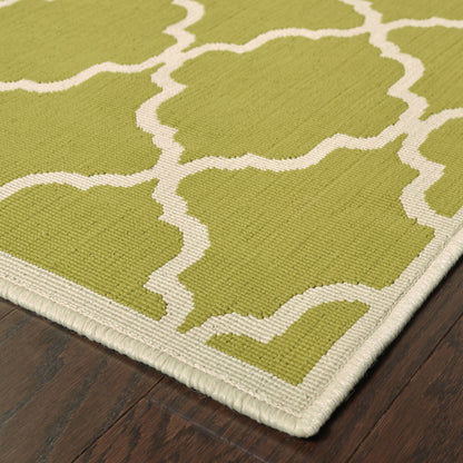 Riviera Green Ivory Moroccan Geometric Indoor/Outdoor Rug