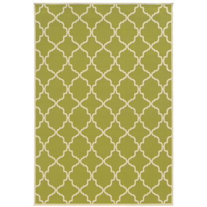 Riviera Green Ivory Moroccan Geometric Indoor/Outdoor Rug