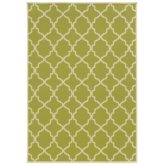 Riviera Green Ivory Moroccan Geometric Indoor/Outdoor Rug