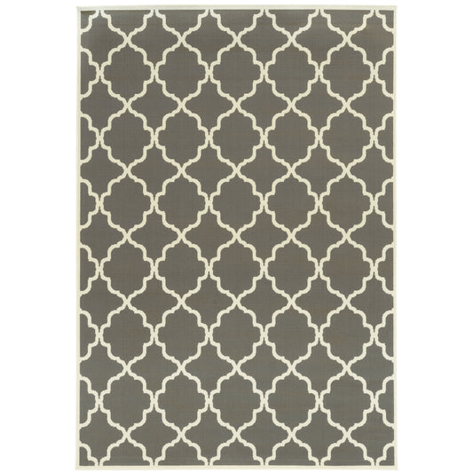 Riviera Grey Ivory Moroccan Geometric Indoor/Outdoor Rug