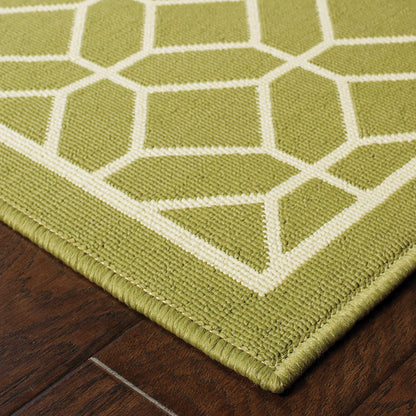 Riviera Green Ivory Transitional Geometric Indoor/Outdoor Rug