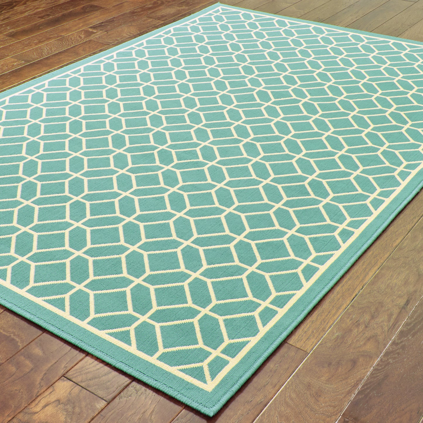 Riviera Blue Ivory Transitional Geometric Indoor/Outdoor Rug