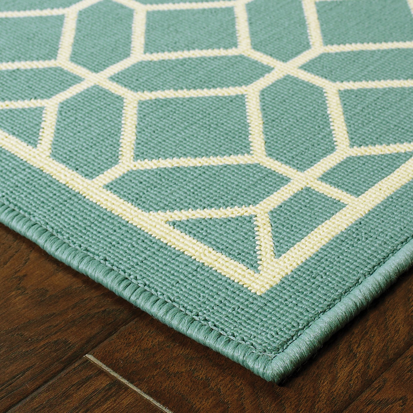 Riviera Blue Ivory Transitional Geometric Indoor/Outdoor Rug