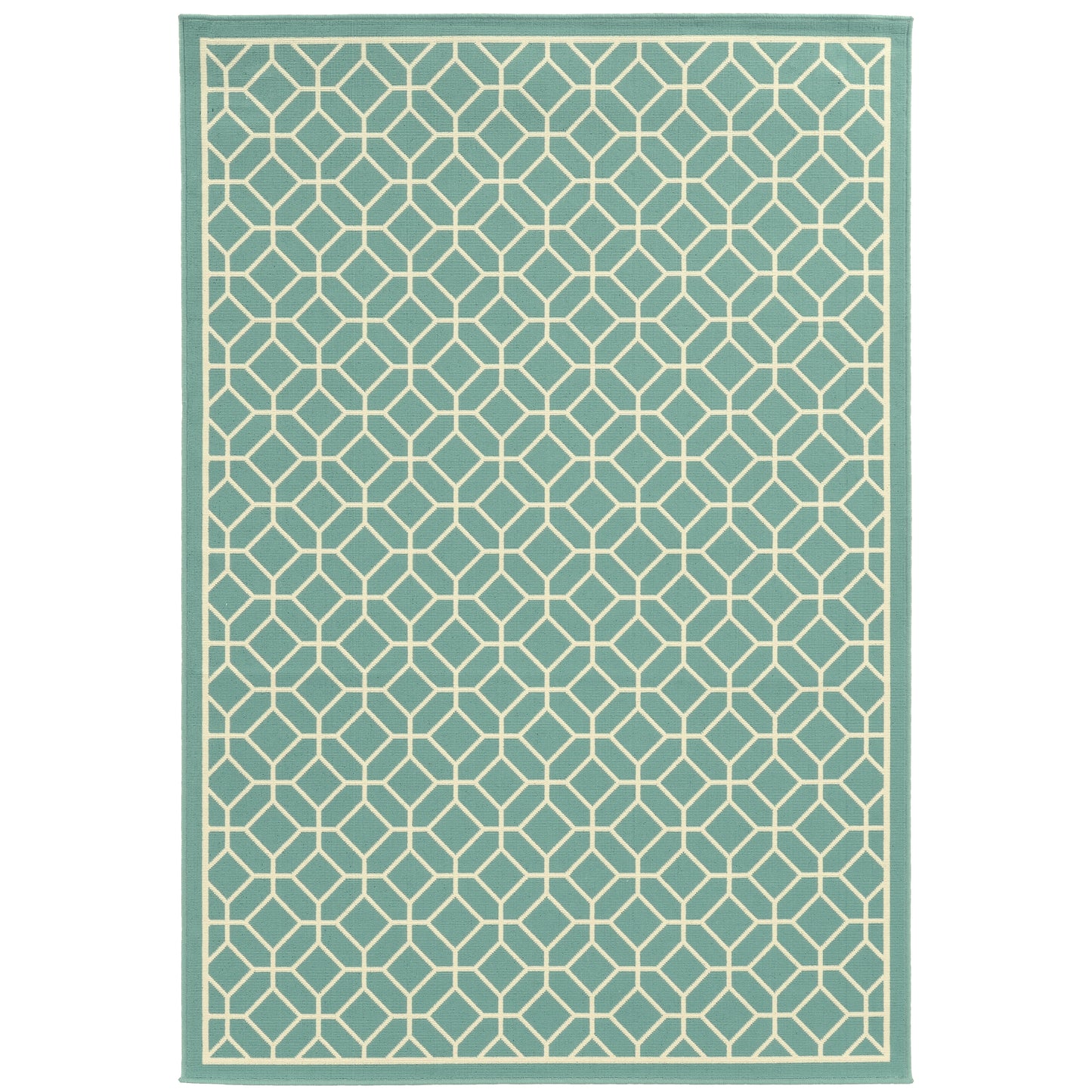 Riviera Blue Ivory Transitional Geometric Indoor/Outdoor Rug