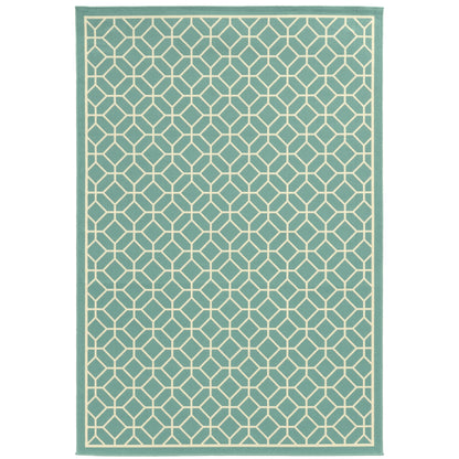 Riviera Blue Ivory Transitional Geometric Indoor/Outdoor Rug