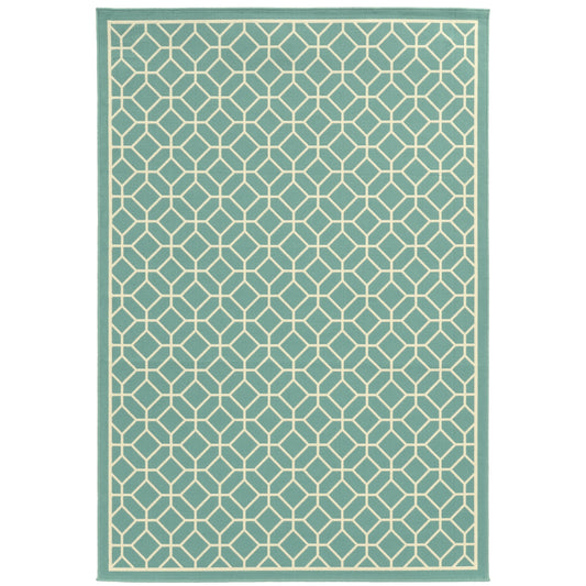 Riviera Blue Ivory Transitional Geometric Indoor/Outdoor Rug