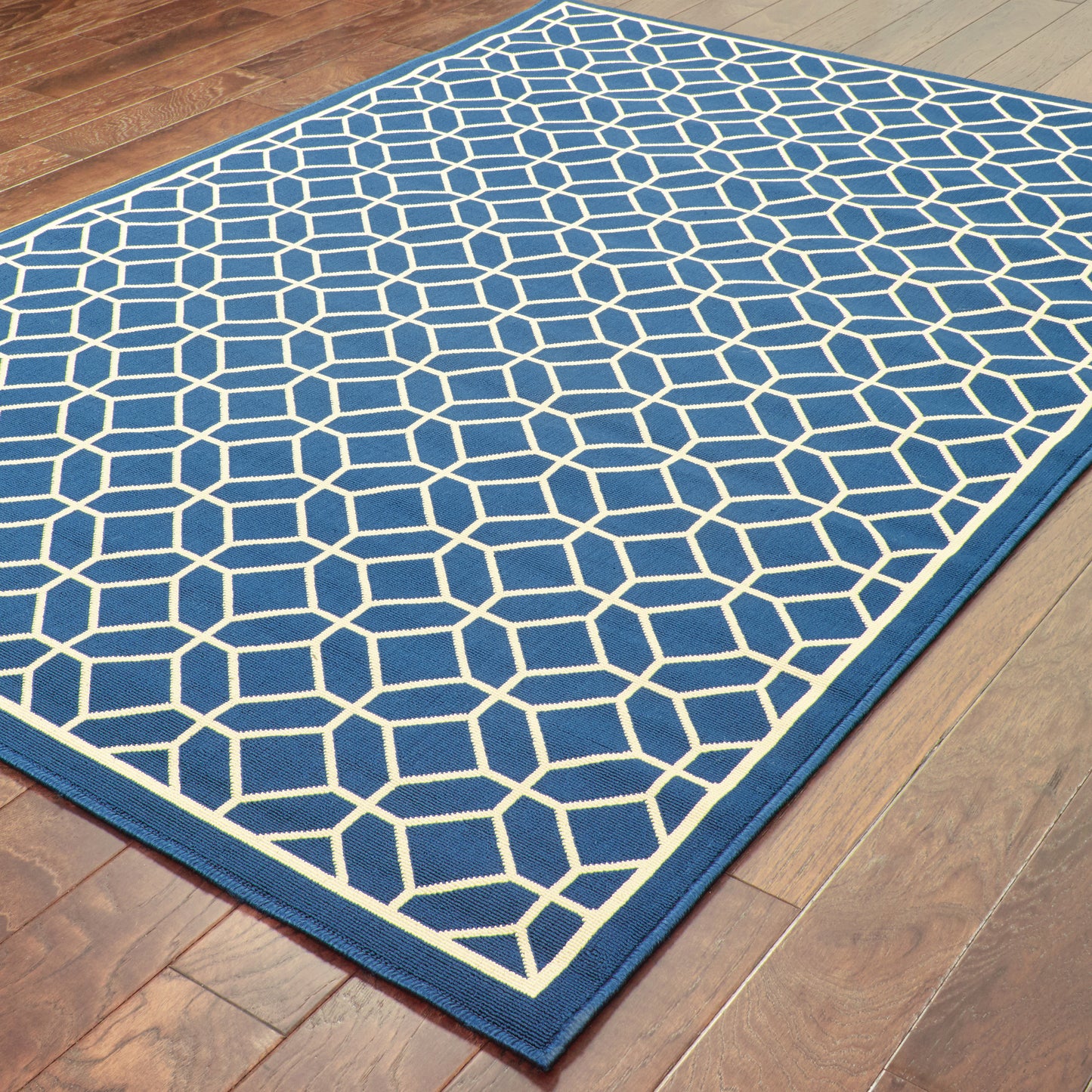 Riviera Blue Ivory Transitional Geometric Indoor/Outdoor Rug