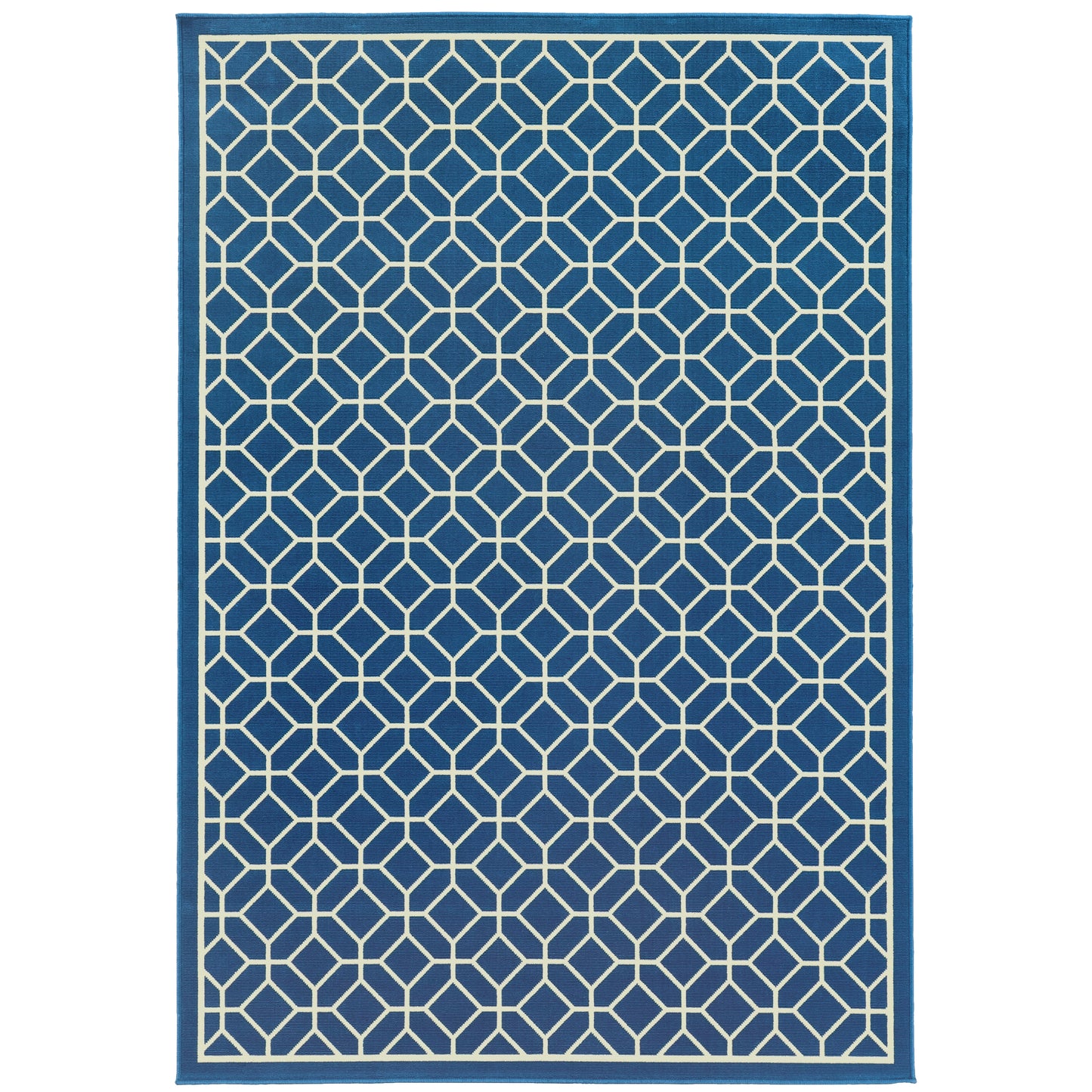 Riviera Blue Ivory Transitional Geometric Indoor/Outdoor Rug