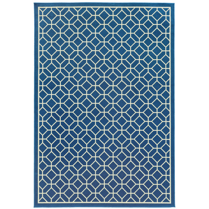 Riviera Blue Ivory Transitional Geometric Indoor/Outdoor Rug