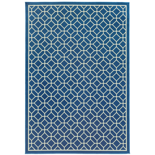 Riviera Blue Ivory Transitional Geometric Indoor/Outdoor Rug