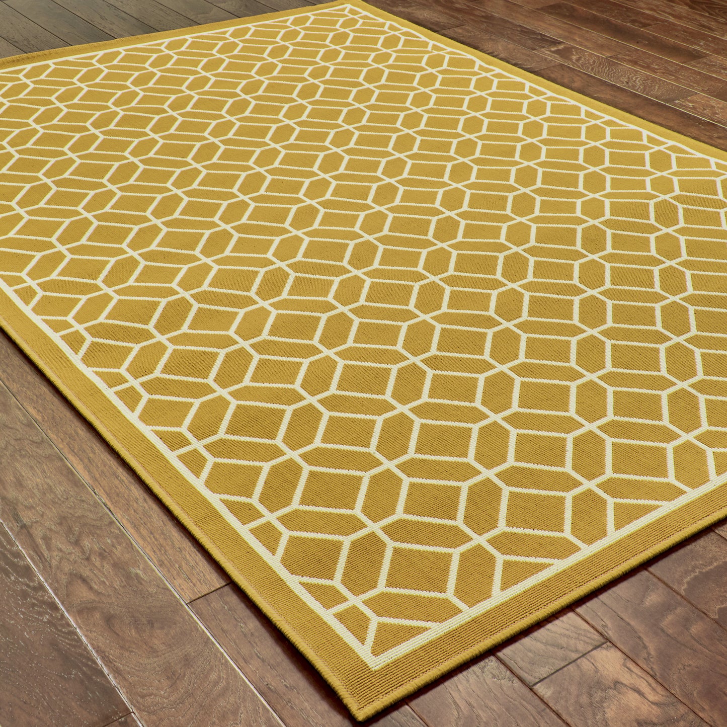 Riviera Gold Ivory Transitional Geometric Indoor/Outdoor Rug