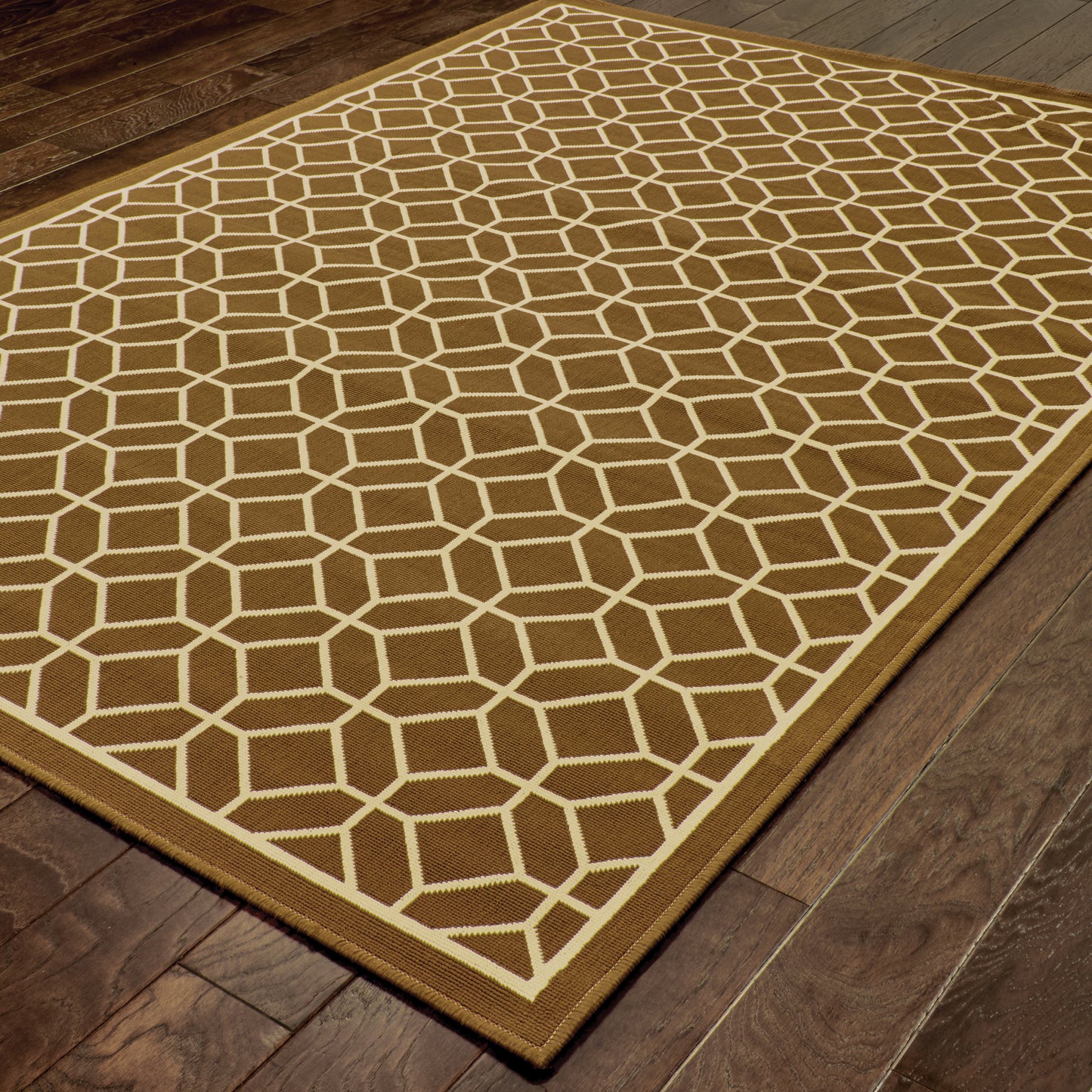 Riviera Brown Ivory Transitional Geometric Indoor/Outdoor Rug