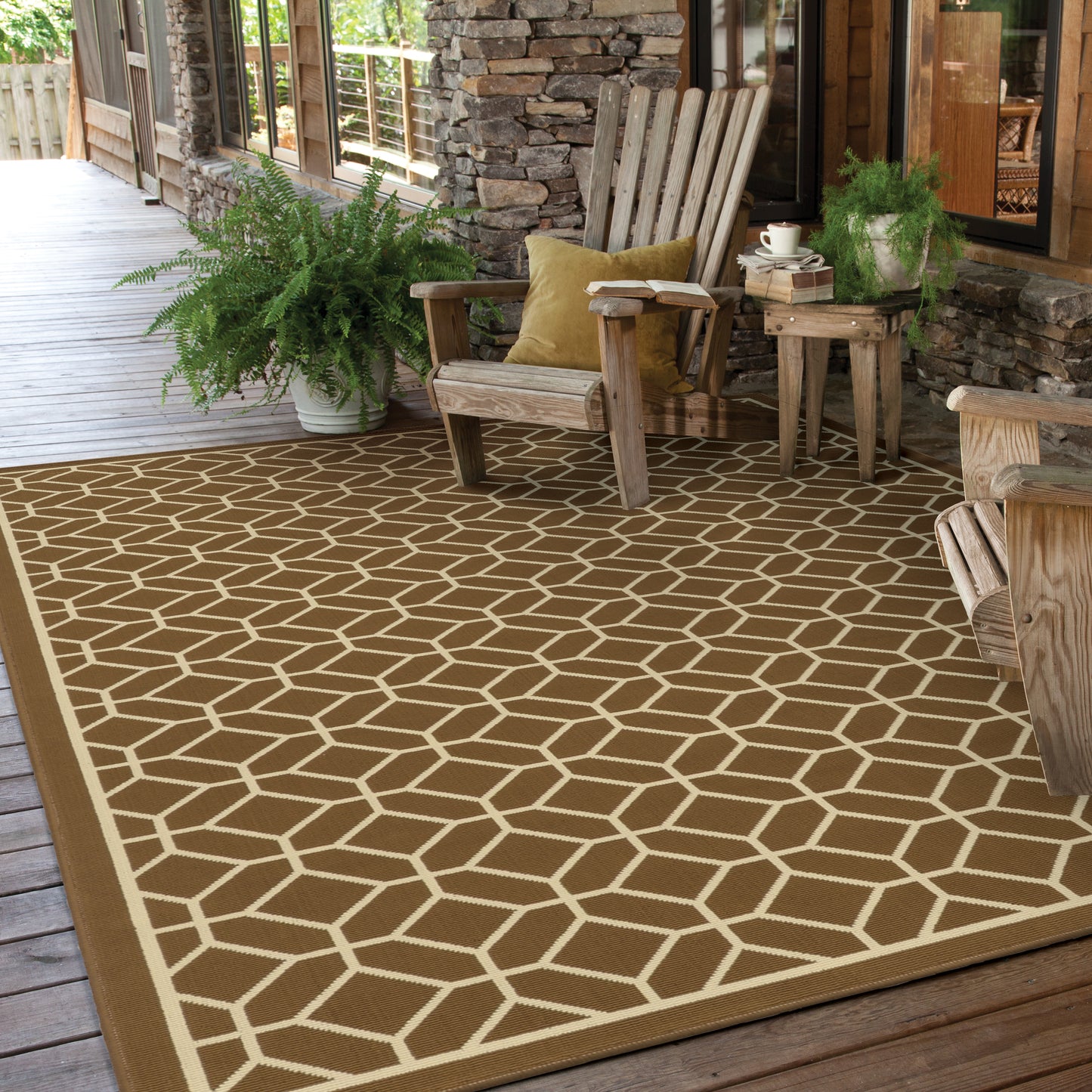 Riviera Brown Ivory Transitional Geometric Indoor/Outdoor Rug