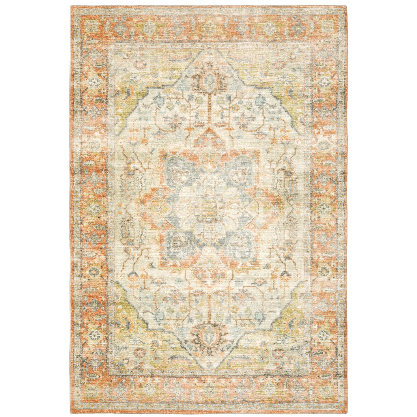 Savoy Orange Silver Traditional Medallion Indoor Rug