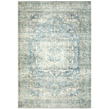 Savoy Grey Blue Traditional Medallion Indoor Rug