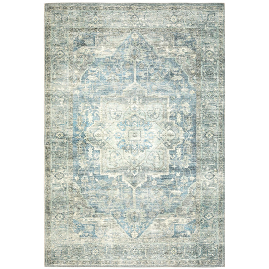 Savoy Grey Blue Traditional Medallion Indoor Rug