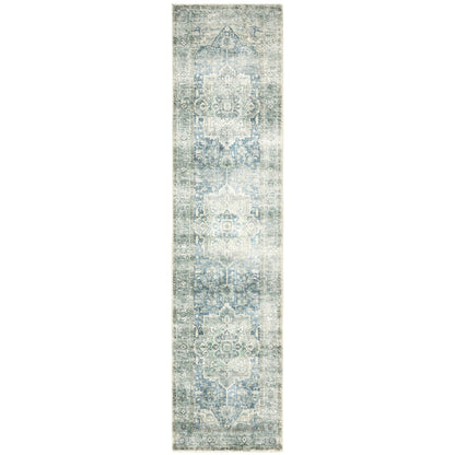 Savoy Grey Blue Traditional Medallion Indoor Rug