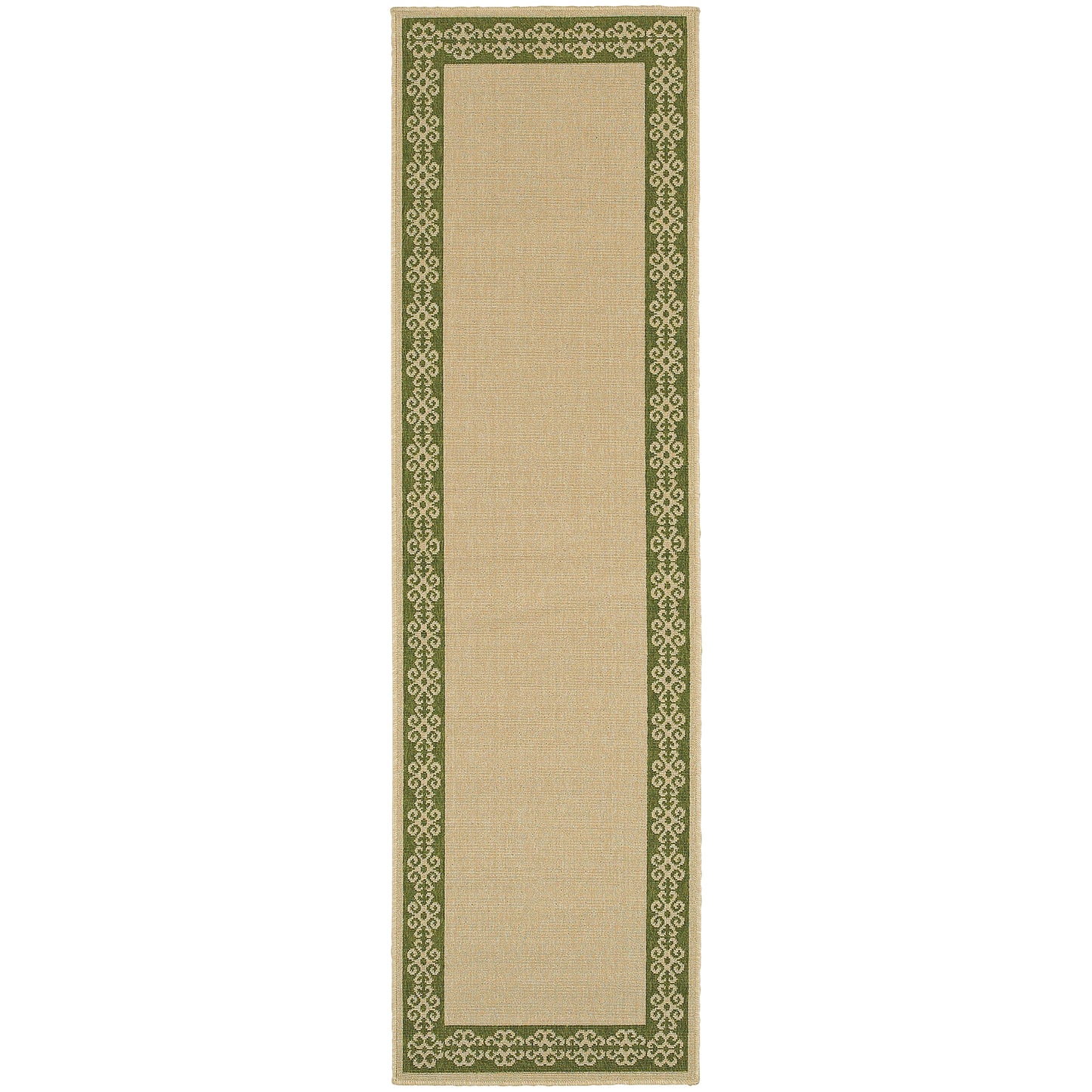 Seaside Beige Green Classic Border Indoor/Outdoor Rug