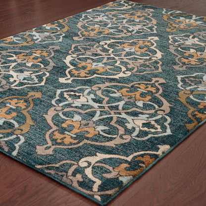 Sedona Blue Gold Transitional Floral Indoor Rug