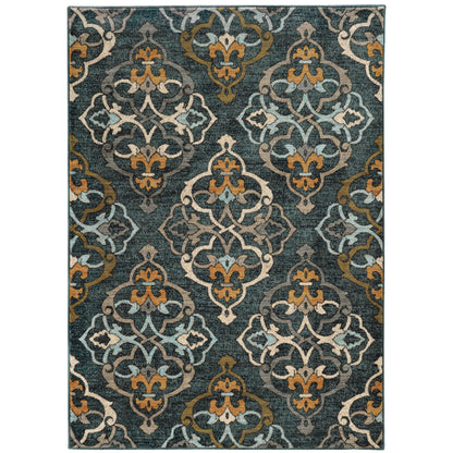 Sedona Blue Gold Transitional Floral Indoor Rug