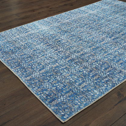 Sofia Blue Brown Bohemian Floral Indoor Rug