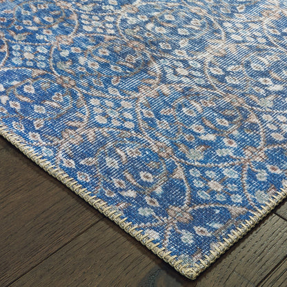 Sofia Blue Brown Bohemian Floral Indoor Rug