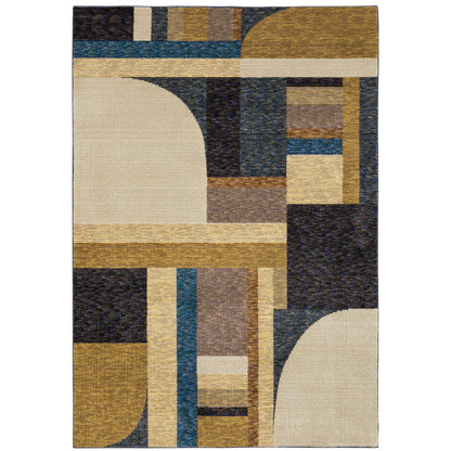 Strada Gold Blue Modern & Contemporary Geometric Indoor Rug