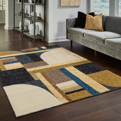 Strada Gold Blue Modern & Contemporary Geometric Indoor Rug