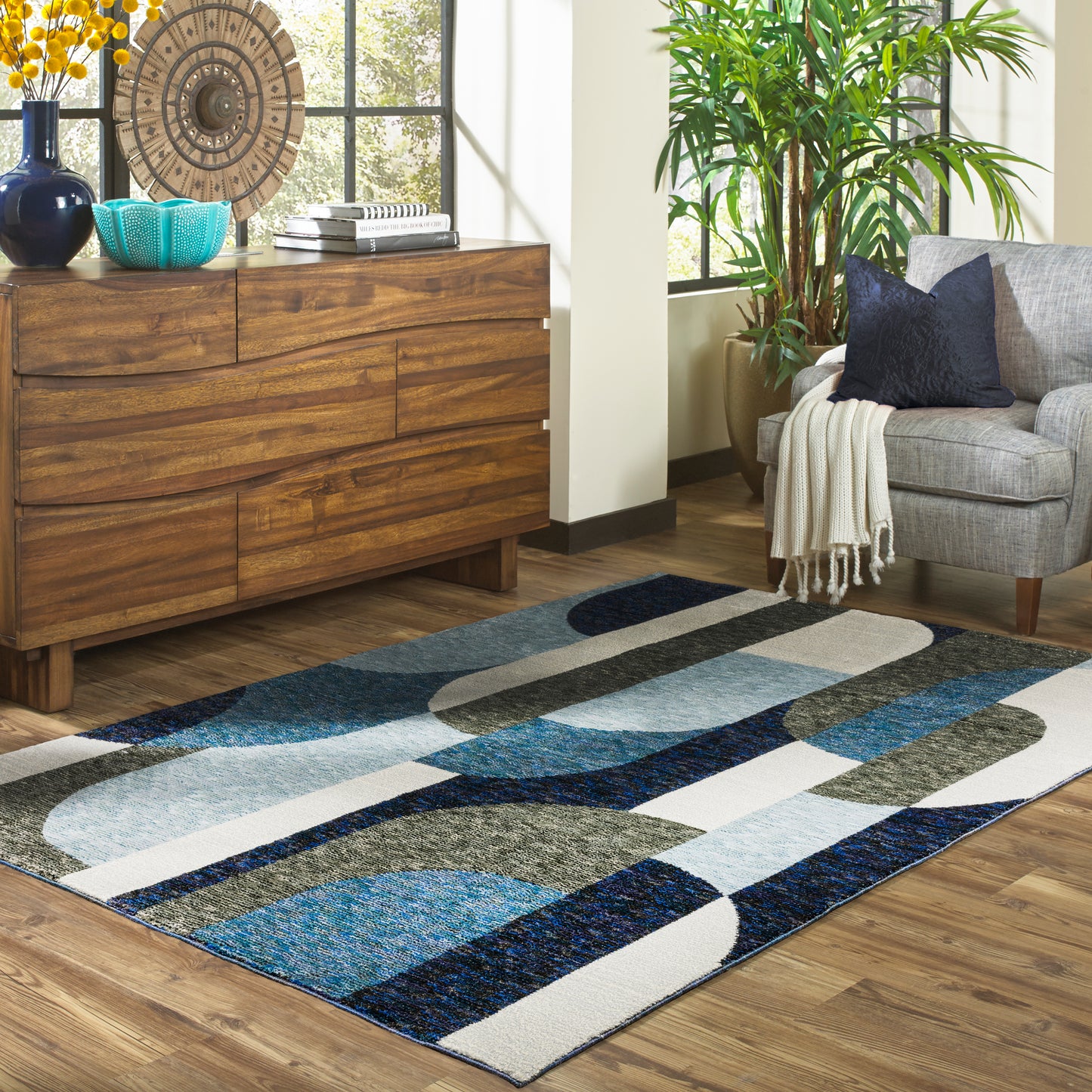 Strada Blue Grey Modern & Contemporary Geometric Indoor Rug