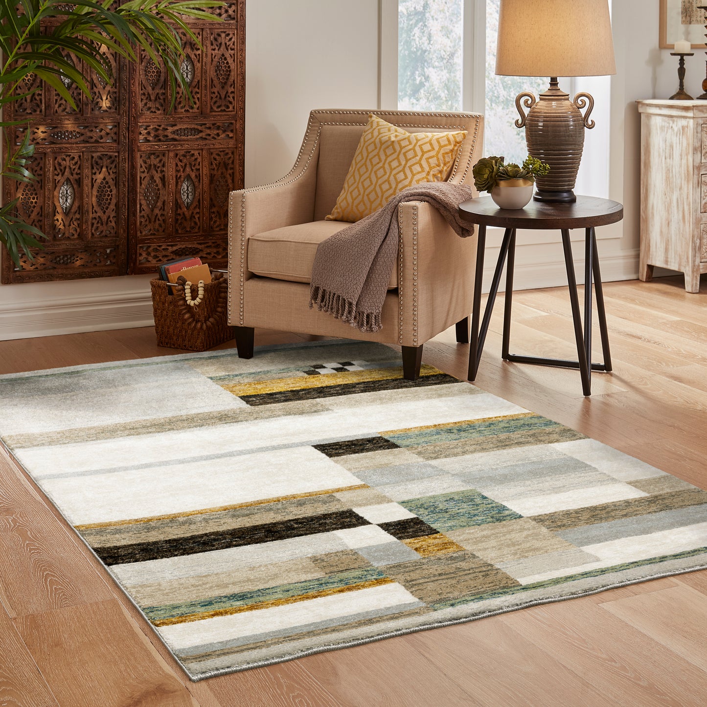 Strada Beige Multi Modern & Contemporary Geometric Indoor Rug