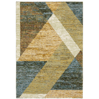 Strada Gold Blue Modern & Contemporary Geometric Indoor Rug