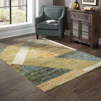 Strada Gold Blue Modern & Contemporary Geometric Indoor Rug