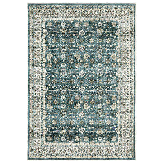 Sumter Teal Ivory Traditional Oriental Indoor Rug