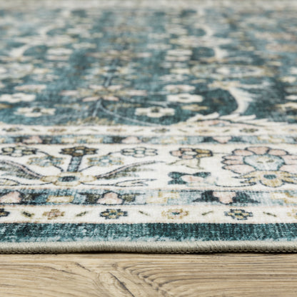 Sumter Teal Ivory Traditional Oriental Indoor Rug