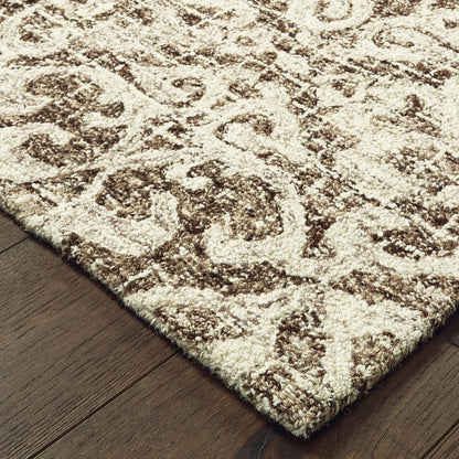 Tallavera Brown Ivory Transitional Floral Indoor Rug