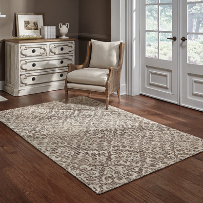 Tallavera Brown Ivory Transitional Floral Indoor Rug