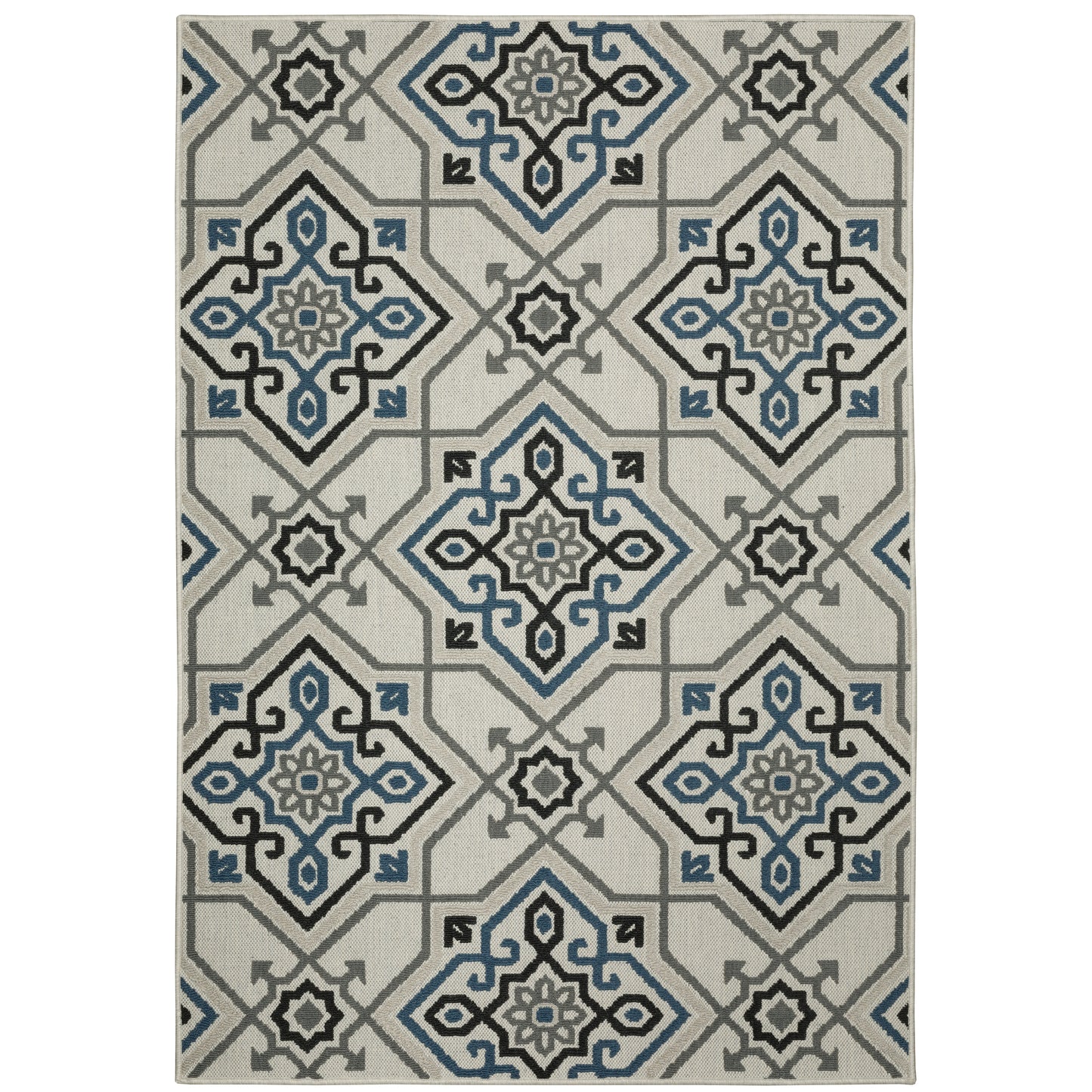 Torrey Light Grey Blue Global Geometric Indoor/Outdoor Rug