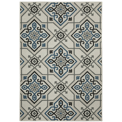 Torrey Light Grey Blue Global Geometric Indoor/Outdoor Rug